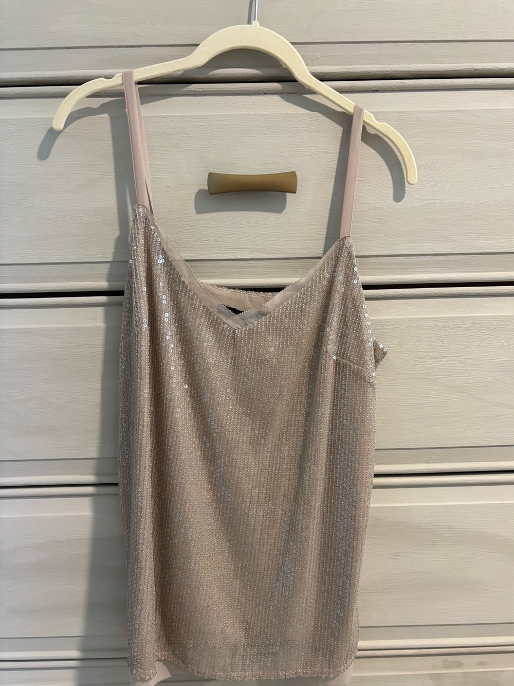 White House Black Market Beige-Blush Sequin Cami Tank Top